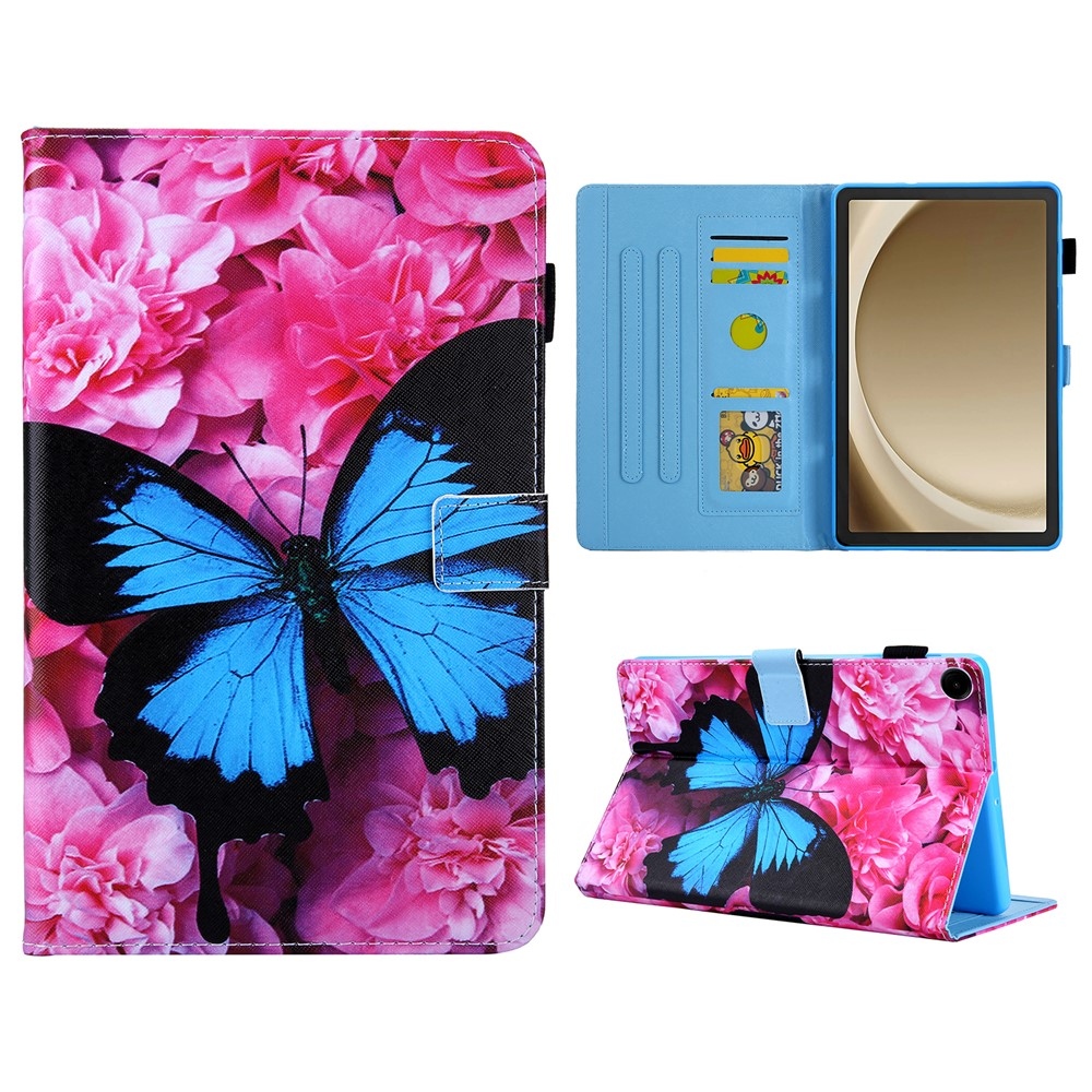 Stylish chytré zatváracie púzdro na Samsung Galaxy Tab A11+/Tab A9+ - modrý motýľ a gerbera