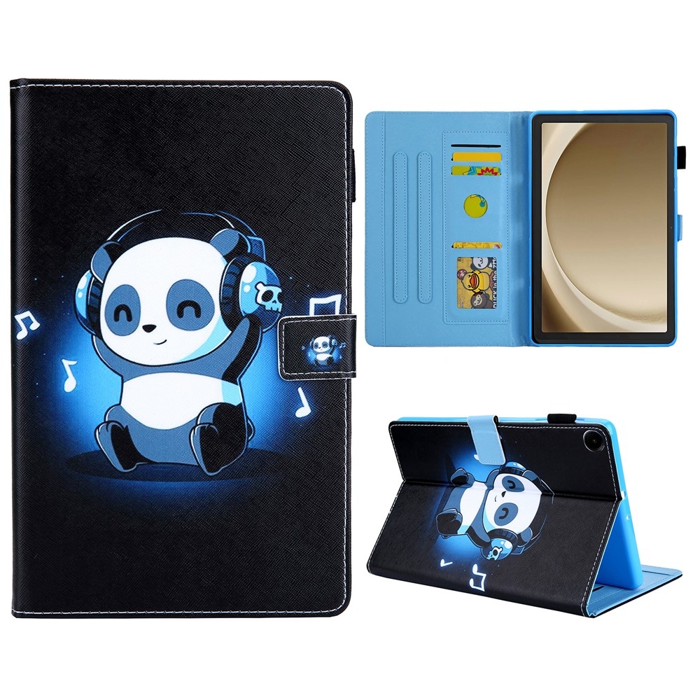 Stylish chytré zatváracie púzdro na Samsung Galaxy Tab A11+/Tab A9+ - panda so slúchadlami