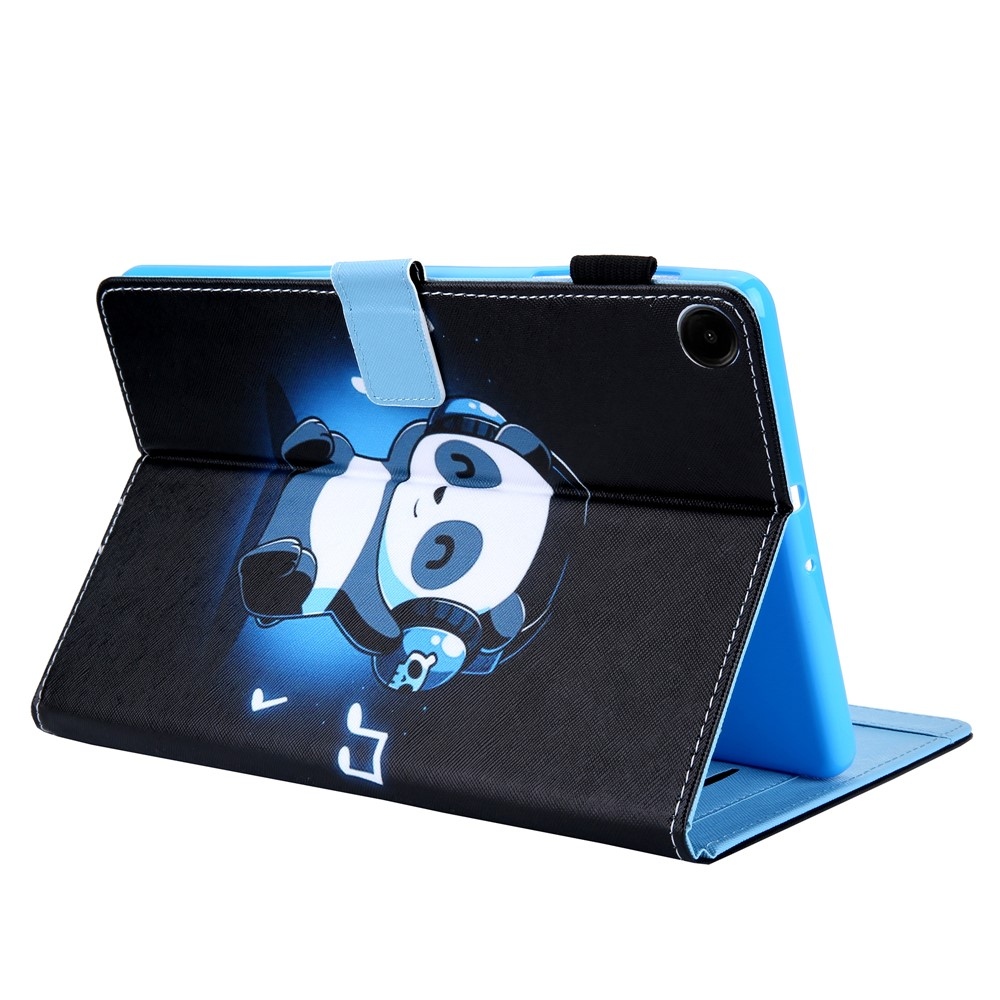 Stylish chytré zatváracie púzdro na Samsung Galaxy Tab A11+/Tab A9+ - panda so slúchadlami