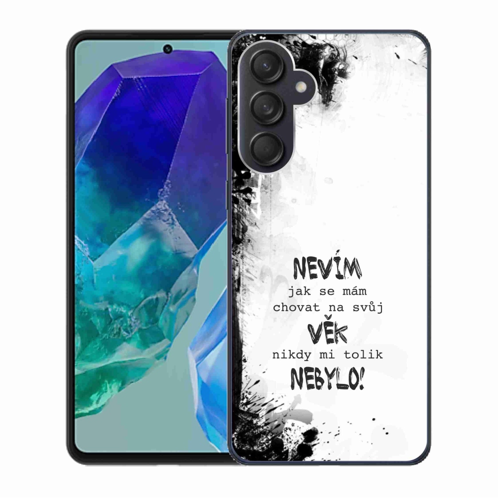 Gélový kryt mmCase na Samsung Galaxy M55 5G - vtipný text 14 biele pozadie