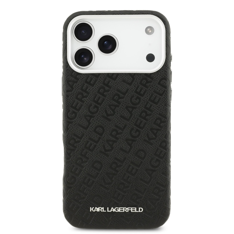 Karl Lagerfeld Grained PU Repeated Logo MagSafe Zadný Kryt pre iPhone 17 Pro Max Black