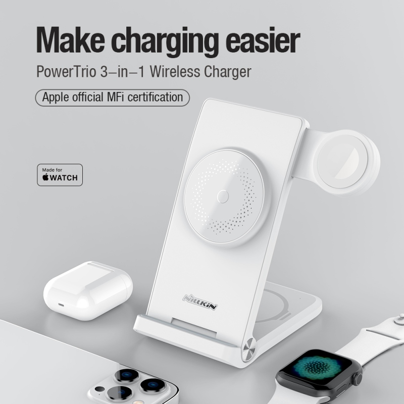 Nillkin PowerTrio 3v1 Bezdrôtová Nabíjačka MagSafe pre Apple Watch White (MFI)