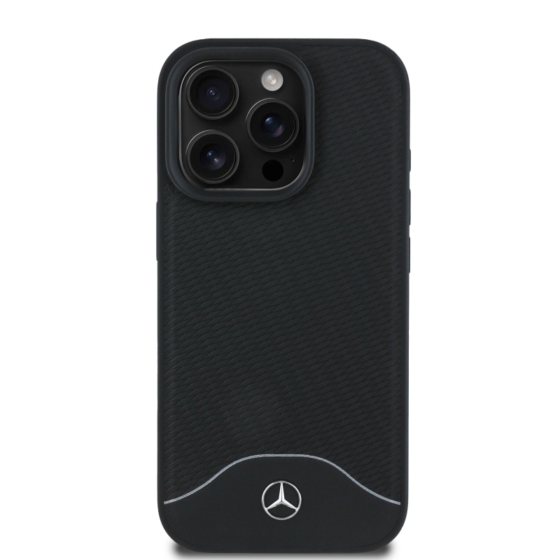 Mercedes Wood Imitation and Smooth Leather MagSafe Zadný Kryt pre iPhone 16 Pro Max Black
