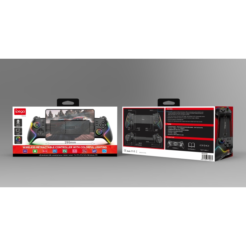 iPega 9122 Bezdrôtový naťahovací RGB gamepad pre Android/iOS/PS3/PS4/PC čierny