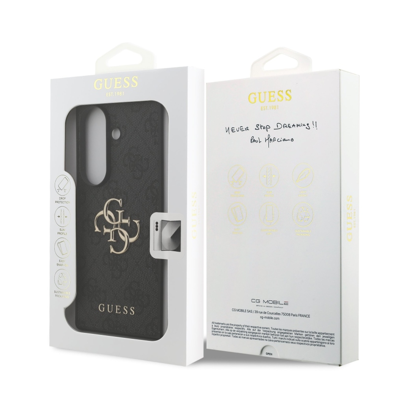 Guess PU 4G Kovový zadný kryt s logom pre Samsung Galaxy Z Fold 7 Grey