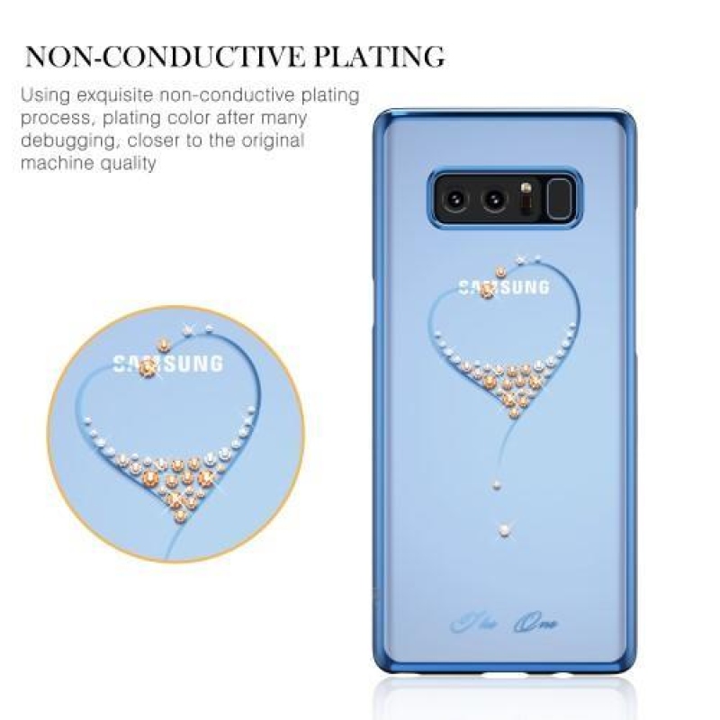 Swarovski hard plastový obal s kamínky na Samsung Galaxy Note 8 - modré/srdiečko