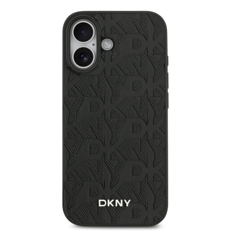 DKNY PU kožený zadný kryt Magsafe so vzorom mriežky pre iPhone 17 Black
