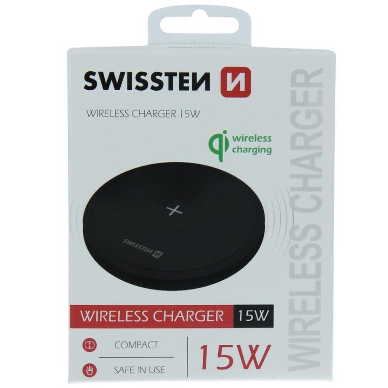 Swissten bezdrôtová Wireless nabíjačka 15 W - čierna