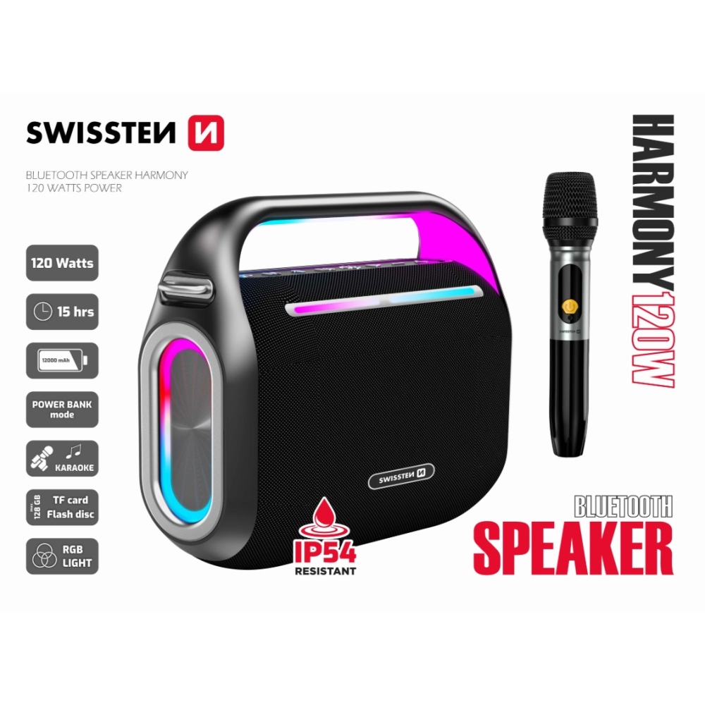 SWISSTEN Bluetooth reproduktor Harmony 120W - čierny
