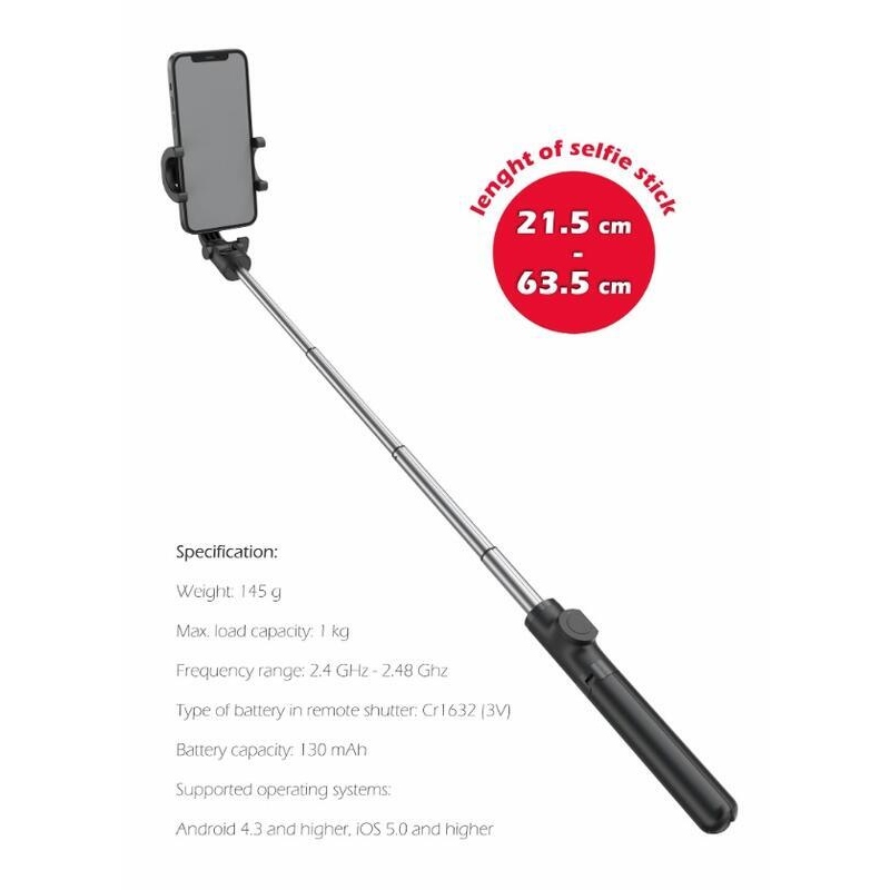 Swissten Bluetooth selfie tyč Tripod Pro - čierna
