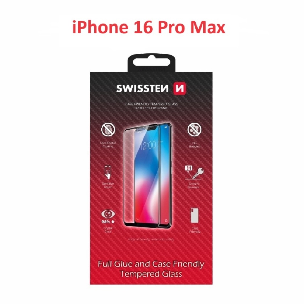 Swissten celoplošné tvrdené sklo na iPhone 16 Pro Max
