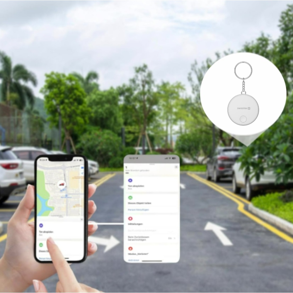 Swissten šikovný lokátor Find Tag s funkciou Apple Find My - biely