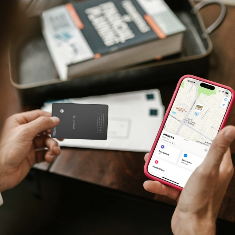 Swissten šikovný lokátor s funkciou Apple Find My - čierny