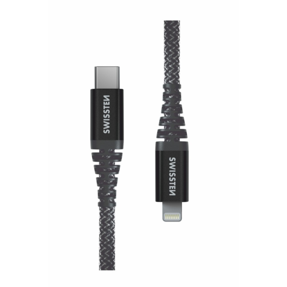 Swissten dátový kábel Aramid Reinforced USB-C/Lightning 1,5m - antracitový