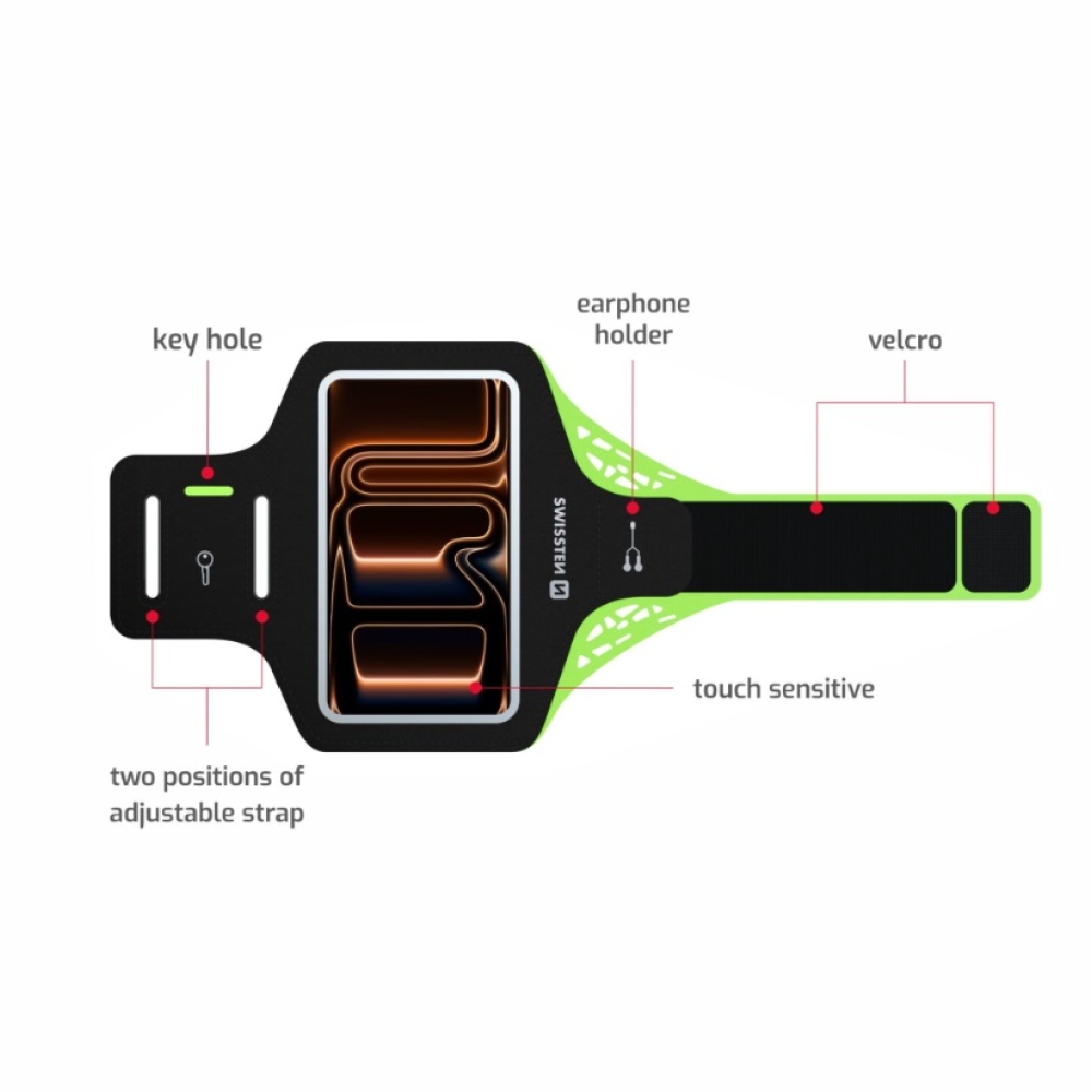 Swissten fitness puzdro na ruku Arm Band do 7 palcov - čierne/zelené