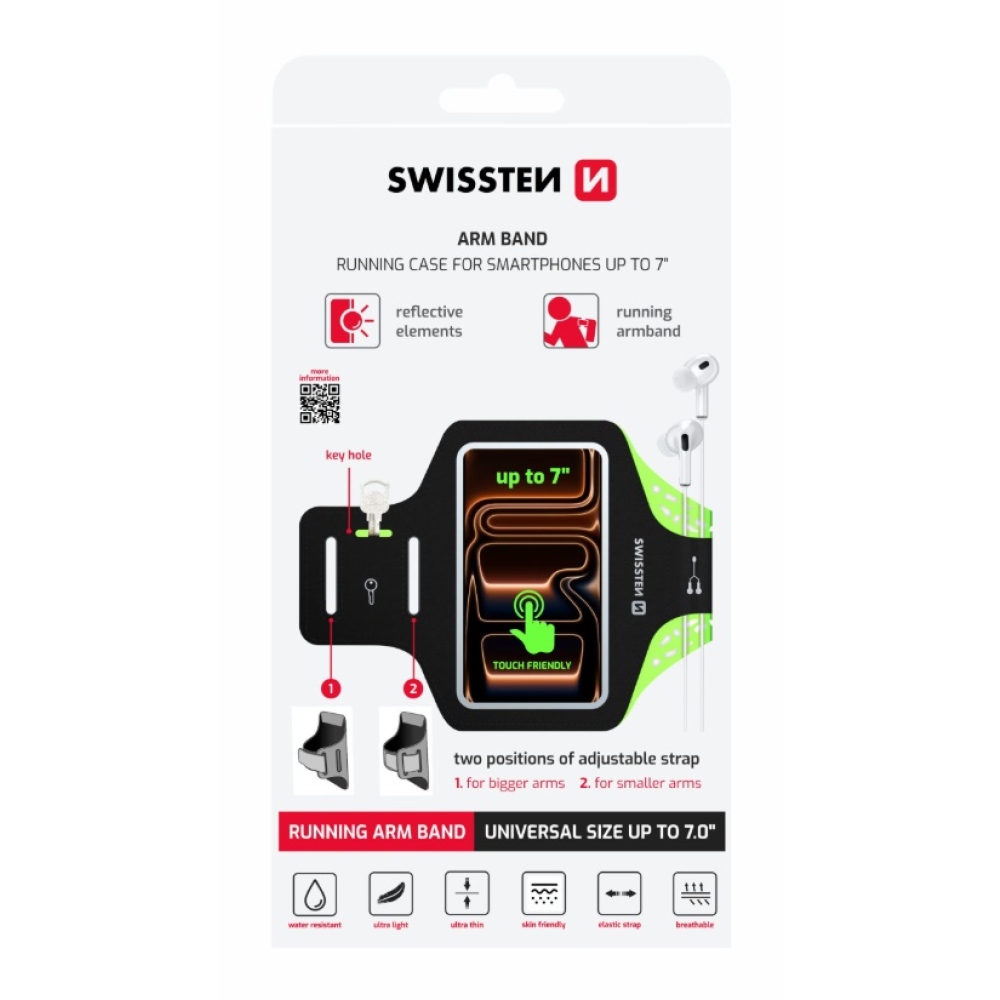 Swissten fitness puzdro na ruku Arm Band do 7 palcov - čierne/zelené
