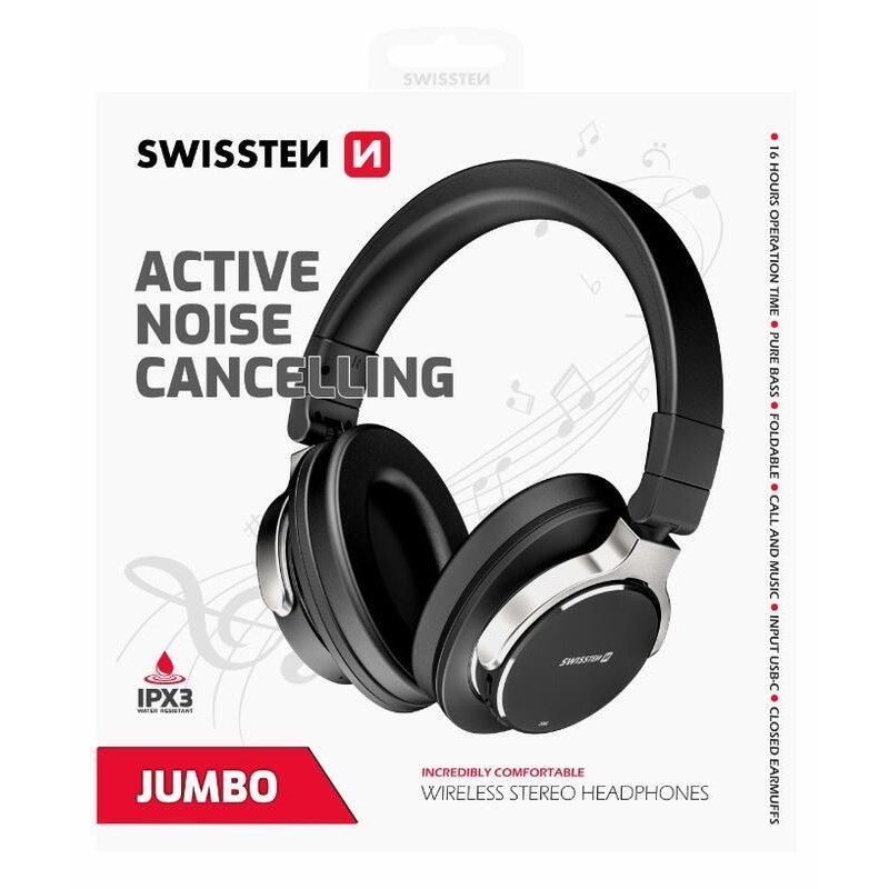 Swissten jumbo ANC bluetooth stereo slúchadlá - čierna