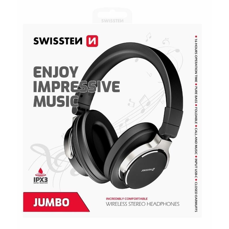 Swissten jumbo bluetooth stereo slúchadlá - čierna