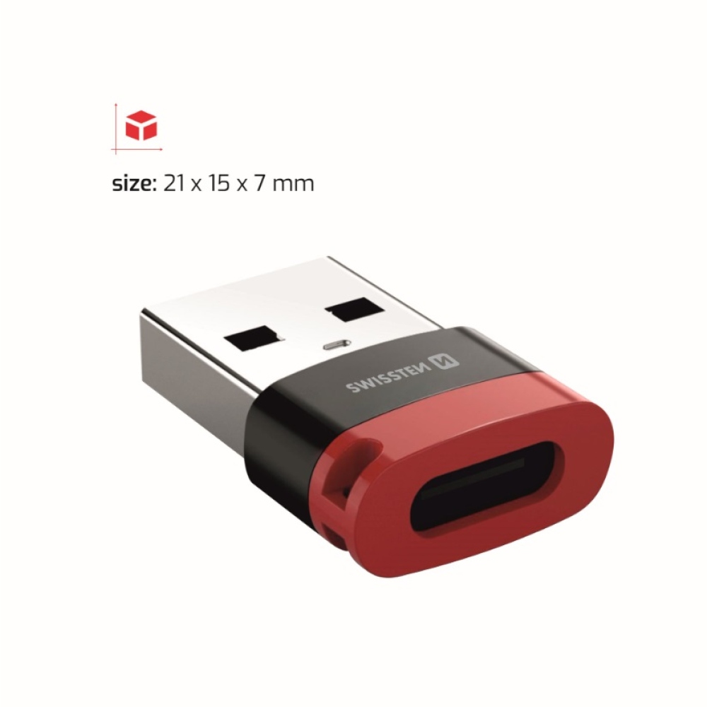 SWISSTEN nabíjací adaptér s blokovaním dát DataGUARD USB-A (samec)/USB-C (samice) - čierny