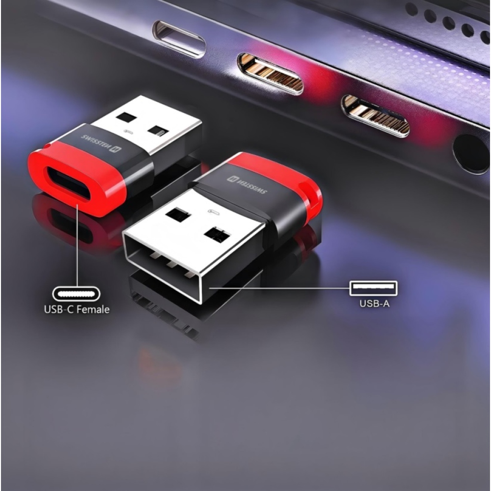 SWISSTEN nabíjací adaptér s blokovaním dát DataGUARD USB-A (samec)/USB-C (samice) - čierny