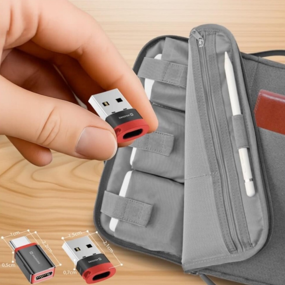 SWISSTEN nabíjací adaptér s blokovaním dát DataGUARD USB-A (samec)/USB-C (samice) - čierny