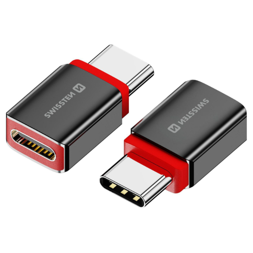 SWISSTEN nabíjací adaptér s blokovaním dát DataGUARD USB-C (samec)/USB-C (samice) - čierny
