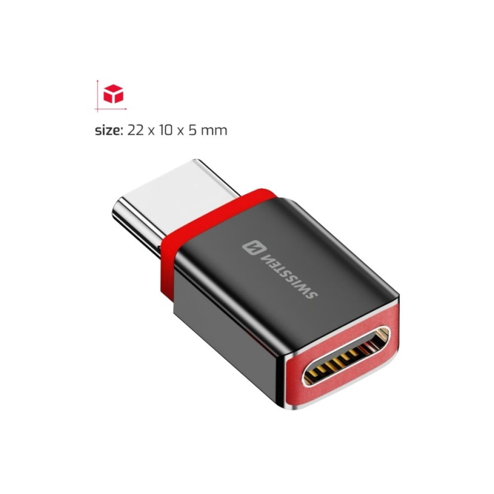 SWISSTEN nabíjací adaptér s blokovaním dát DataGUARD USB-C (samec)/USB-C (samice) - čierny
