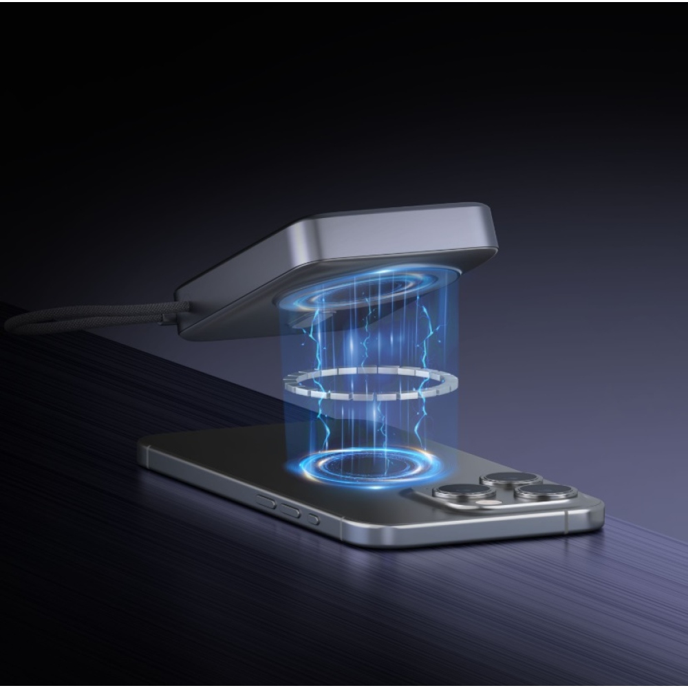 Swissten powerbanka MagSafe Qi2 15 W, 10000 mAh s integrovaným káblom USB-C - čierna