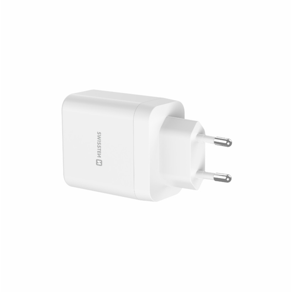 SWISSTEN sieťový adaptér jadro GaN 1x USB-C 45W PD + 1x USB-A 18W QC - biely