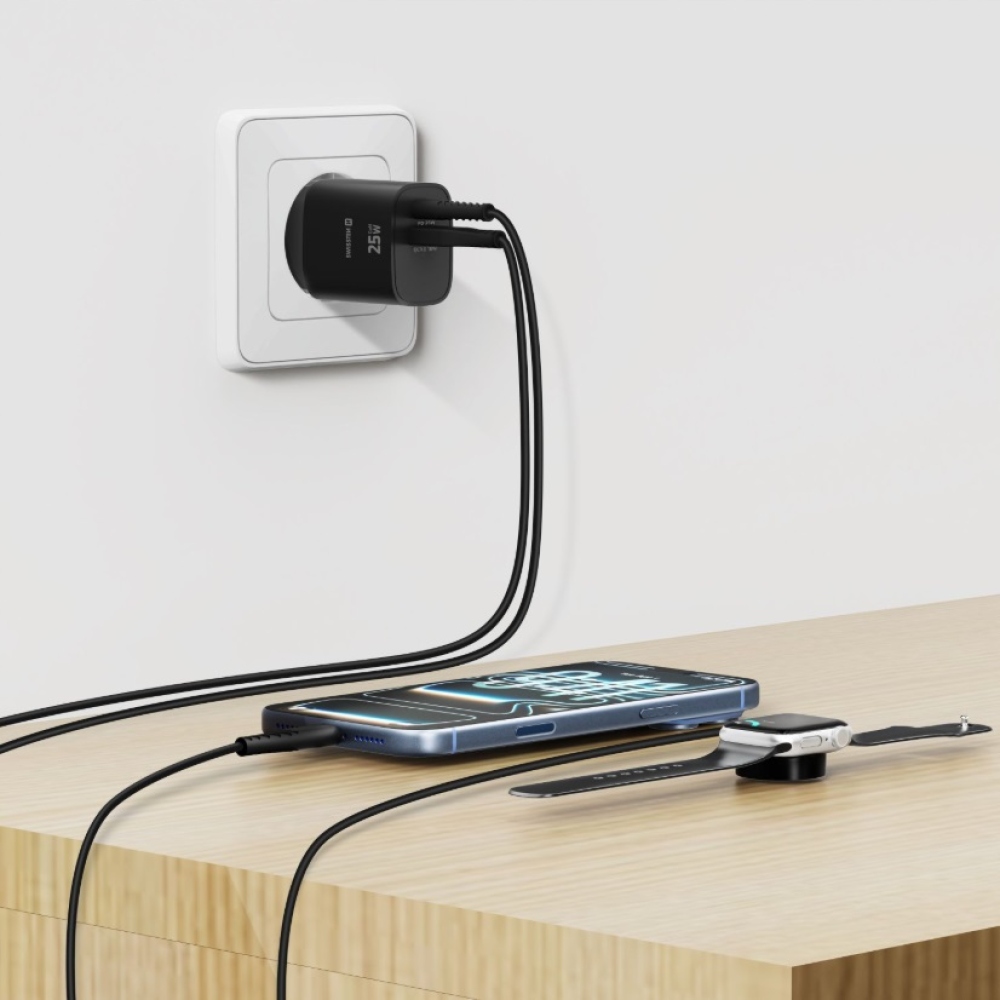 SWISSTEN sieťový adaptér edge 1x USB-C PD 25W + 1x USB-A 18W QC - čierny