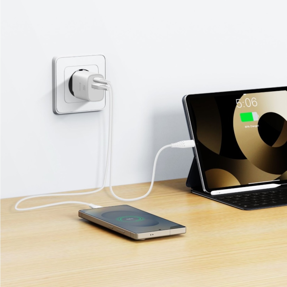 SWISSTEN sieťový adaptér edge GaN 1x USB-C PD 20W + 1x USB-A 18W QC - biely