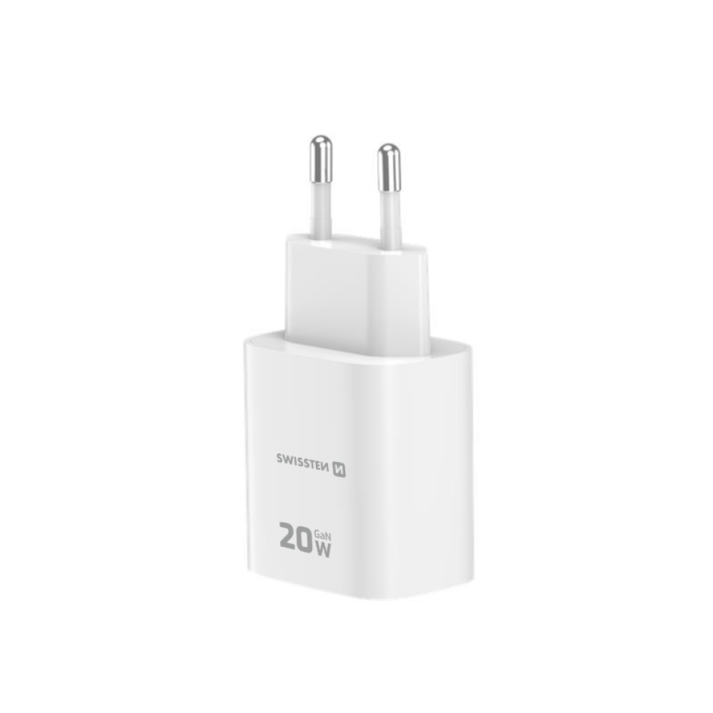 SWISSTEN sieťový adaptér edge GaN 1x USB-C PD 20W + 1x USB-A 18W QC - biely