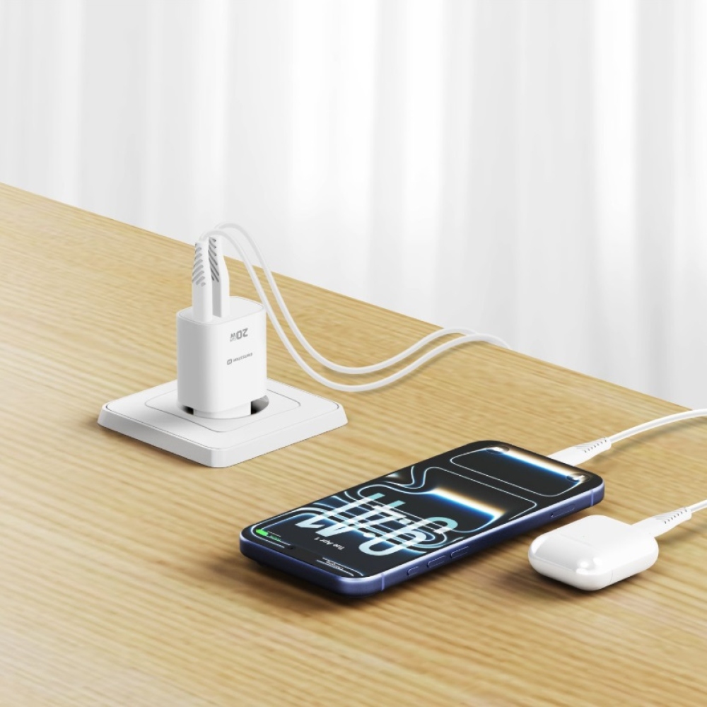 SWISSTEN sieťový adaptér edge GaN 1x USB-C PD 20W + 1x USB-A 18W QC - biely