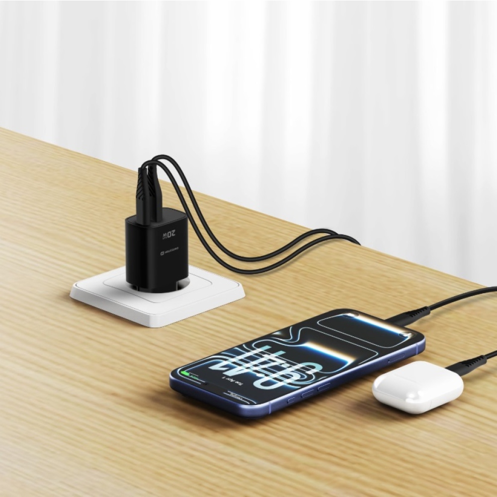 SWISSTEN sieťový adaptér edge GaN 1x USB-C PD 20W + 1x USB-A 18W QC - čierny