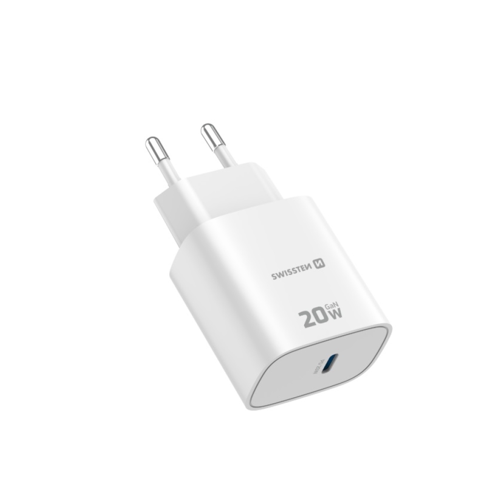 SWISSTEN sieťový adaptér edge GaN 1x USB-C PD 20W - biely