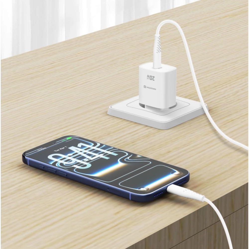 SWISSTEN sieťový adaptér edge GaN 1x USB-C PD 20W - biely