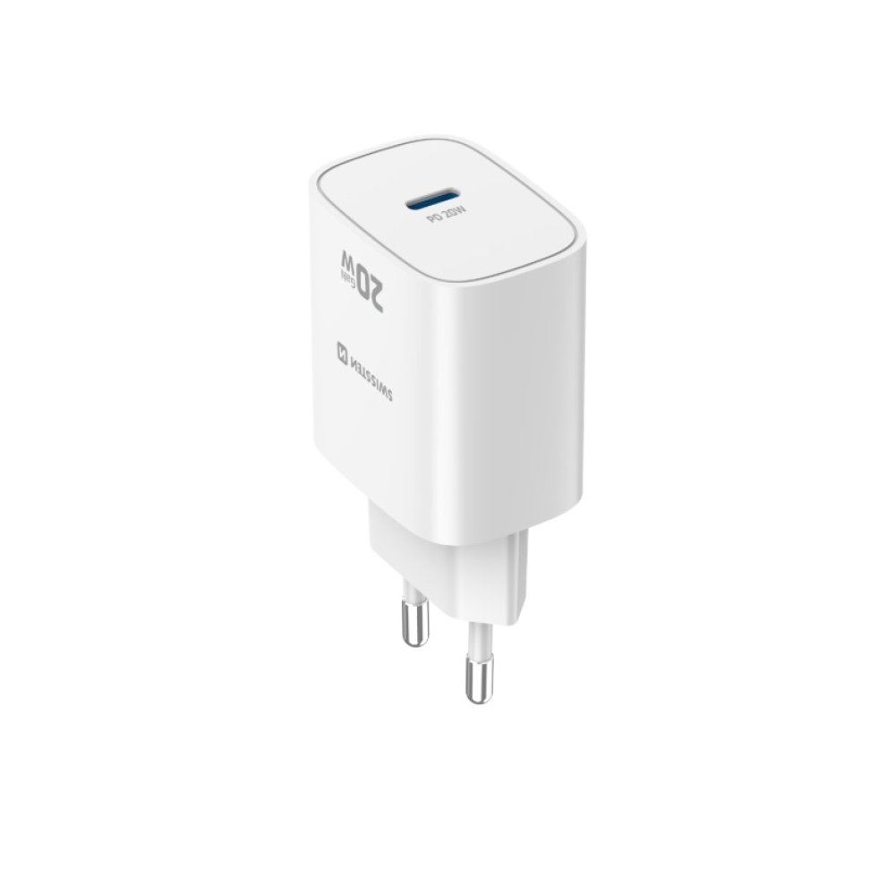 SWISSTEN sieťový adaptér edge GaN 1x USB-C PD 20W - biely