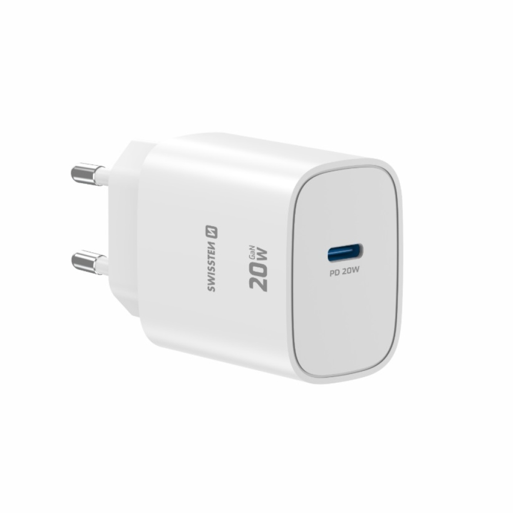 SWISSTEN sieťový adaptér edge GaN 1x USB-C PD 20W - biely