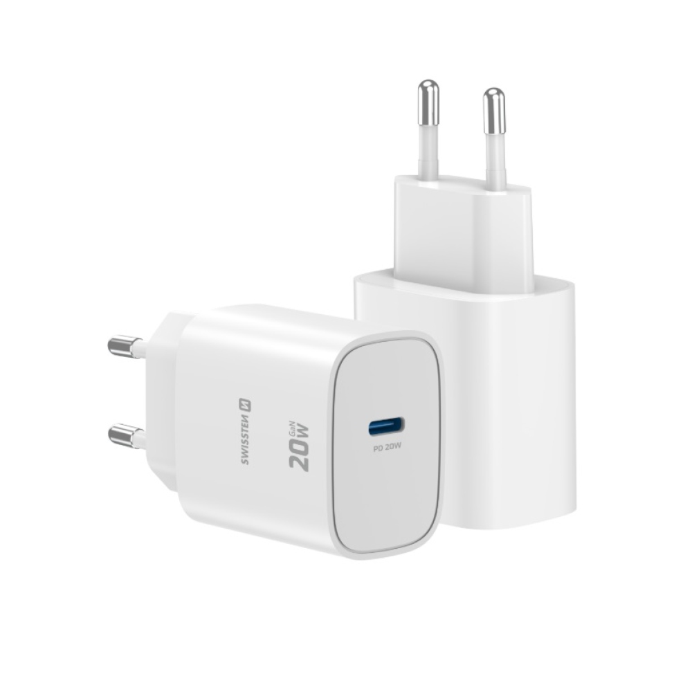 SWISSTEN sieťový adaptér edge GaN 1x USB-C PD 20W - biely