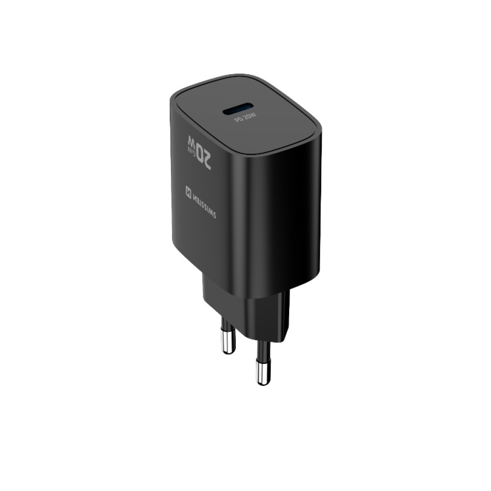 SWISSTEN sieťový adaptér edge GaN 1x USB-C PD 20W - čierny