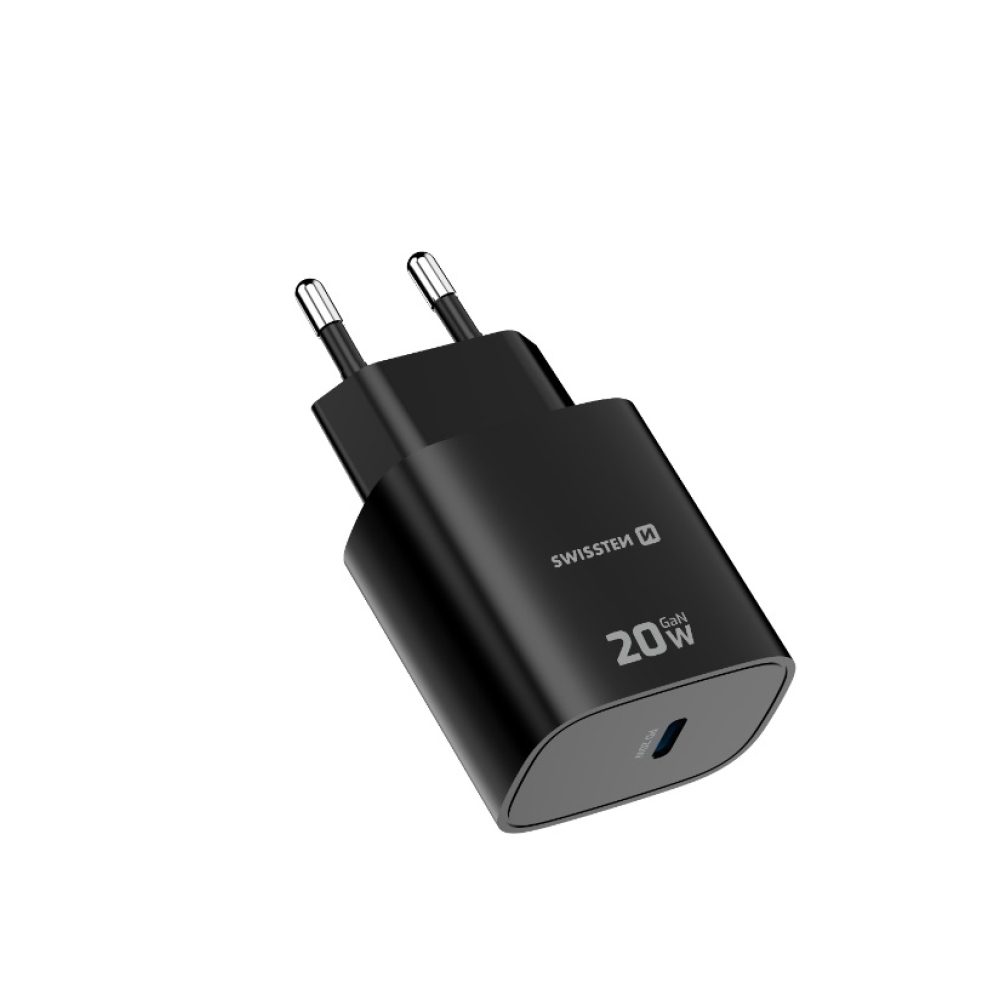 SWISSTEN sieťový adaptér edge GaN 1x USB-C PD 20W - čierny