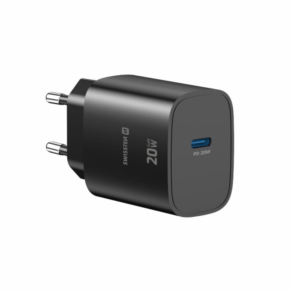 SWISSTEN sieťový adaptér edge GaN 1x USB-C PD 20W - čierny