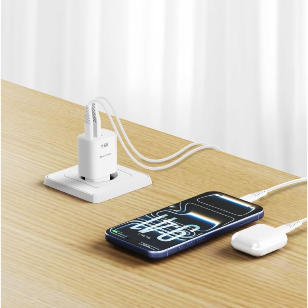 SWISSTEN sieťový adaptér edge GaN 1x USB-C PD 35W + 1x USB-A 18W QC - biely