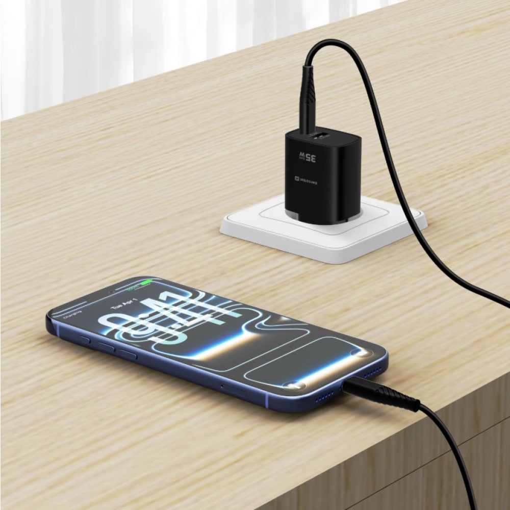 SWISSTEN sieťový adaptér edge GaN 1x USB-C PD 35W + 1x USB-A 18W QC - čierny