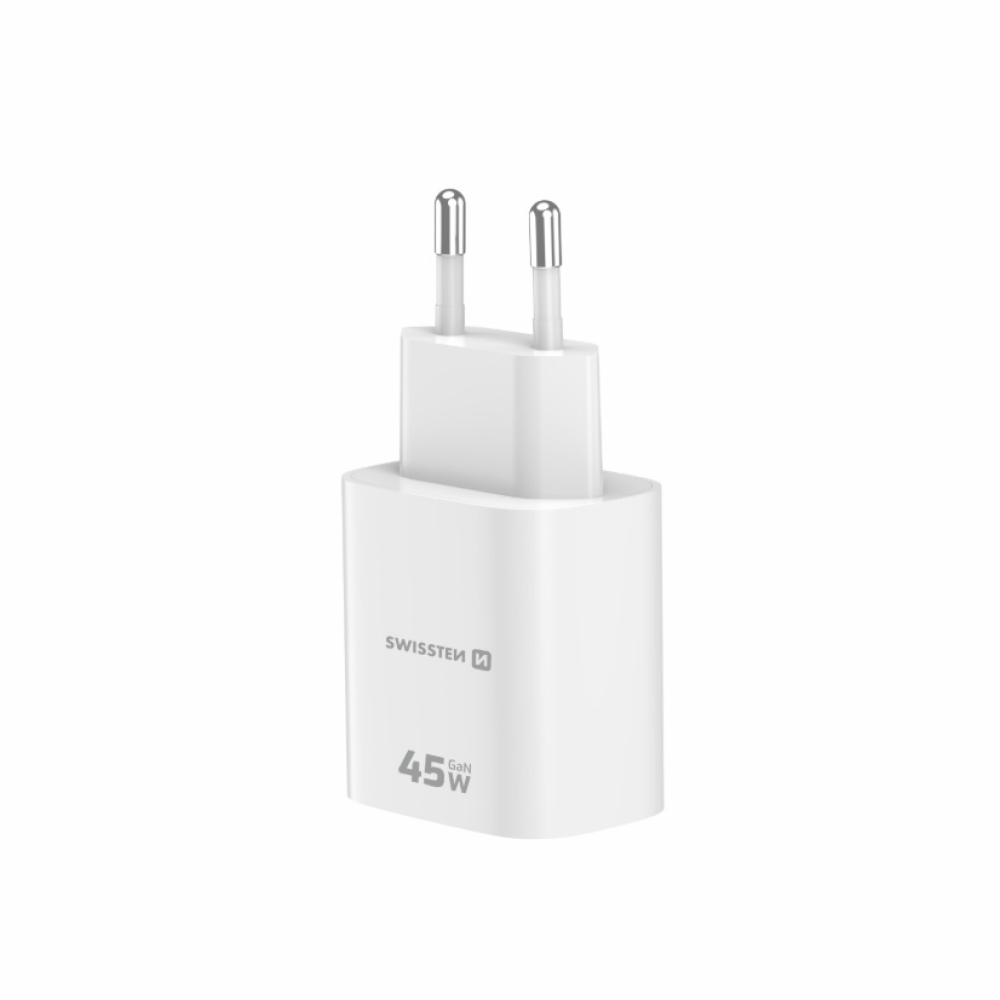 SWISSTEN sieťový adaptér edge GaN 1x USB-C PD 45W + 1x USB-A 18W QC - biely