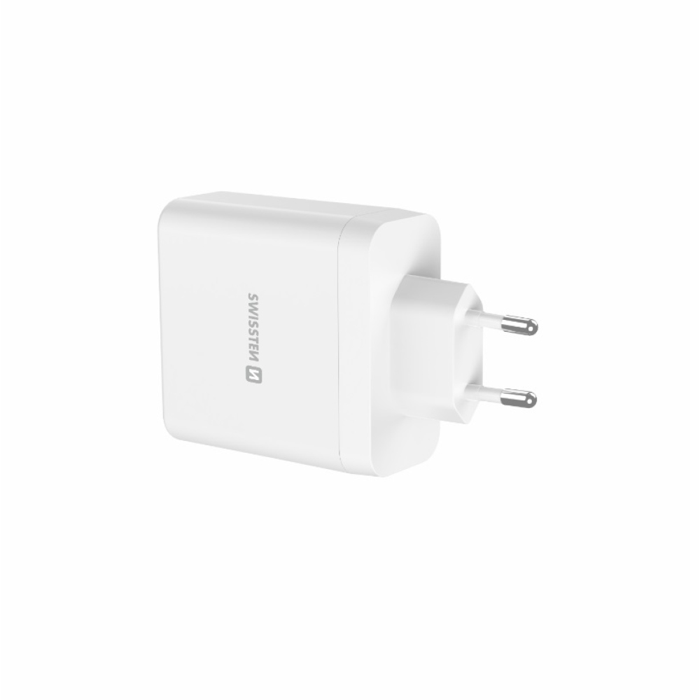 SWISSTEN sieťový adaptér edge GaN 2x USB-C PD 100W + 1x USB-C PD 20W + 1x USB-A QC 30W QC - biely