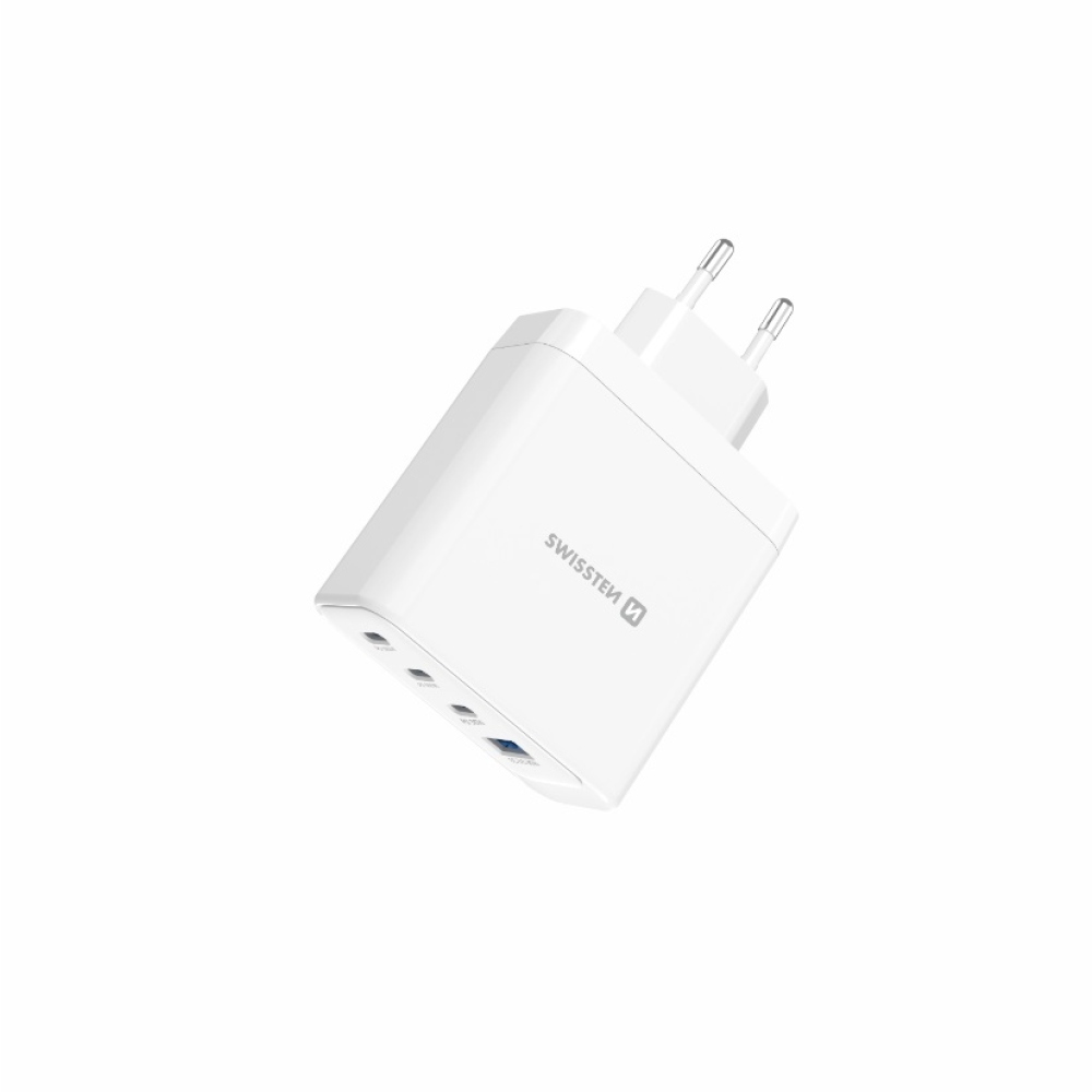 SWISSTEN sieťový adaptér edge GaN 2x USB-C PD 100W + 1x USB-C PD 20W + 1x USB-A QC 30W QC - biely