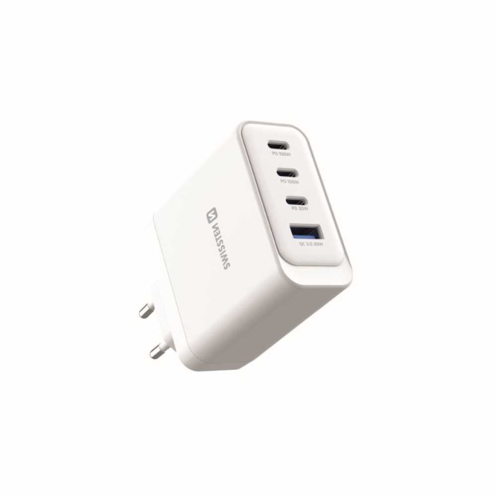 SWISSTEN sieťový adaptér edge GaN 2x USB-C PD 100W + 1x USB-C PD 20W + 1x USB-A QC 30W QC - biely