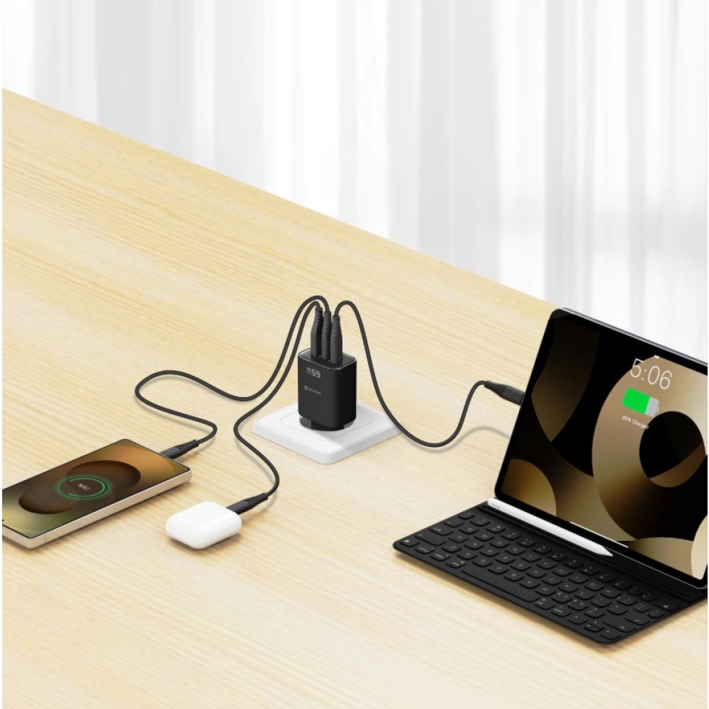 Swissten sieťový adaptér Edge Gan 2x USB-C PD 65W + 1x USB-A 18W QC - čierny