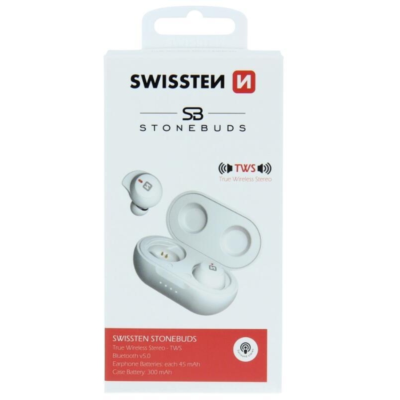 Swissten Stonebuds TWS Bluetooth slúchadlá - biela